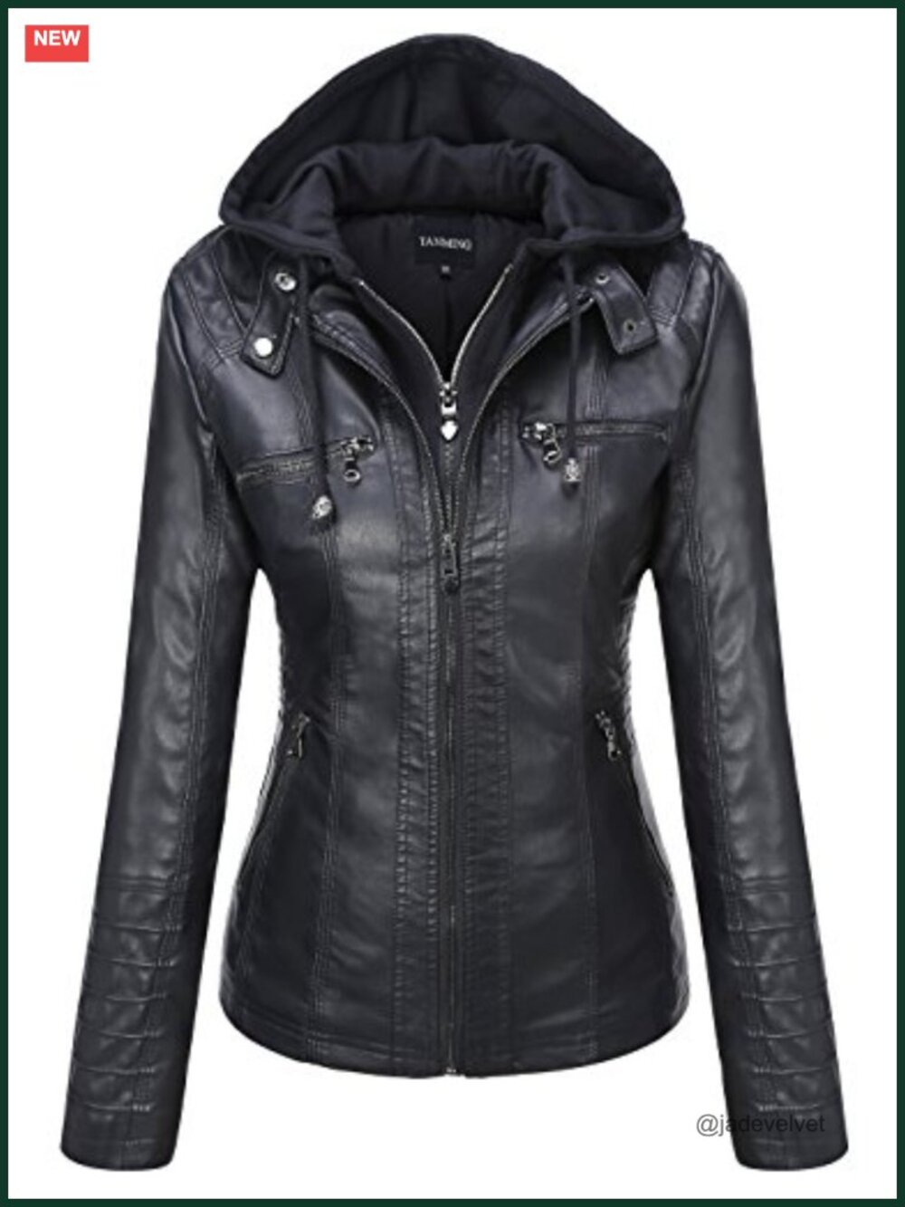 Faux Leather Jacket Hooded Moto Biker Coat Detachable Hood